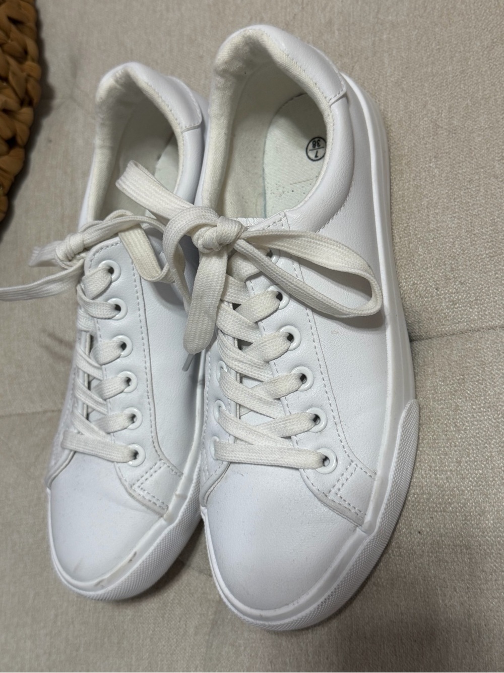 Minimalist White Lace-Up Sneakers - Women's Size 7 (EU 38) - Excellent Condition